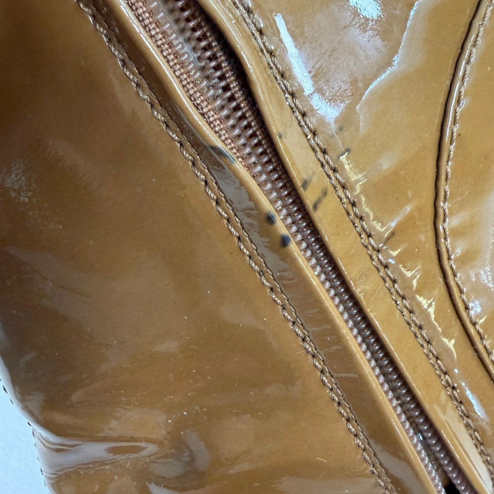 Burberry Patent Leather Chunky Heel Ankle Boots Size 39.5 9.5‎ Tan Western - Picture 11 of 13